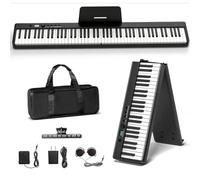 Tastiera per pianoforte portatile, semi-ponderata, pieghevole, 88 tasti, full size, venature del legno, tastiera elettrica con Bluetooth MIDI, adatta per adulti, bambini, principianti (nero)