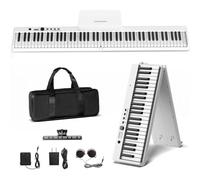 Tastiera per pianoforte portatile, semi-ponderata, pieghevole, 88 tasti, full size, venature del legno, tastiera elettrica con Bluetooth MIDI, adatta per adulti, bambini, principianti (bianco)