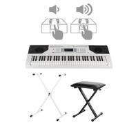 FunKey 61 Edition Touch Keyboard Set - 61 tasti - Touch Response - 300 suoni & 300 ritmi - accompagnamento automatico e funzioni di apprendimento - incl. supporto a X e sgabello - bianco