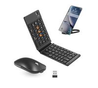 Tastiera pieghevole e mouse, tastiera Bluetooth pieghevole e mouse, BT5.0/BT3.0/2.4G, combo portatile ricaricabile USB-C, per viaggi e per laptop, iPad, tablet, iOS, Android, colore nero