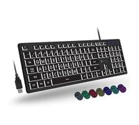 Tastiera retroilluminata con stampa grande cablata - Tasti luminosi facili da vedere per anziani, anziani e bambini - Tastiera illuminata USB con 7 colori retroilluminati, lettere sovradimensionate