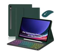 Tastiera universale e mouse Combo per Galaxy Tab S7/S8/S9/S9 FE - 7 colori retroilluminato, custodia protettiva, supporto multi-angolo, ricaricabile, batteria 430 mAh, nero/verde/verde scuro/celeste