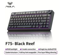 Tastiera Wireless AULA, Interruttore LEOBOG Reaper, Tastiera da Gioco Wireless 75% Hot Swappable con Imbottitura a e Manopola, Wireless/2.4GHz/USB-C, RGB, per Regali