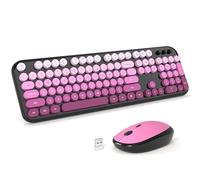 Tastiera wireless combinata con mouse - Bella Blackpink-gradiente arcobaleno full-size tastiera colorata tastiere rotonde Plug Play Retro carino tastiere per Windows, laptop, PC, desktop, computer