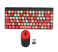 Tastiera Wireless, Combinazione Tastiera e Mouse retrò per Macchina da Scrivere, Copritasti Rotondi Colorati, 2,4 GHz, Dimensione Intera, 3 DPI, per PC Portatile Desktop (BLACK)