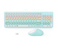Tastiera wireless con mouse combo, colorata e carina tastiera rotonda retrò, 2,4 GHz, modalità sleep da 2,4 GHz, silenziosa, senza fili, set di tastiera e mouse cremosi per computer desktop e laptop,