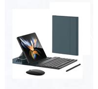 Tastiera wireless+ Custodia Protettiva in Pelle Pieghevole+ Penna Stilo+ Mouse Bluetooth Set per Galaxy Z Fold 4 / Fold 3 Accessori per Smartphone per Ufficio e Intrattenimento (Verde)
