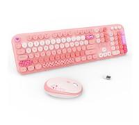 Tastiera wireless e mouse combinata, 104 tasti rotondi, tastiera e mouse senza fili rosa con macchina da scrivere retrò per PC/Mac/laptop/tablet/computer/Windows, rosa