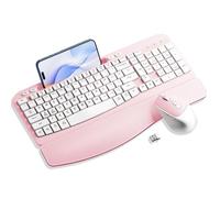 Tastiera wireless e mouse combinata, 2,4 G, silenziosa, tastiera ergonomica con polso imbottito, tasti a onda, supporto per telefono e tablet, digitazione naturale per Windows, Mac, laptop, PC (rosa)
