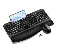 Tastiera wireless e mouse combinata, 2,4 G, silenziosa, tastiera ergonomica con polso imbottito, tasti a onda, supporto per telefono e tablet, digitazione naturale per Windows, Mac, laptop, PC (nero)