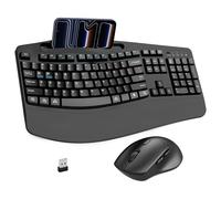 Tastiera wireless e mouse combinata, 2.4 G, tasti a onda, tastiera ergonomica con poggiapolsi, supporto per telefono, mouse silenzioso wireless DPI a 3 livelli con 6 pulsanti, per Windows, Mac OS