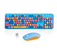Tastiera wireless e mouse combinata, 2,4 GHz, tastiera da gioco senza fili con tasti rotondi per Windows, computer, desktop, PC, laptop (blu)