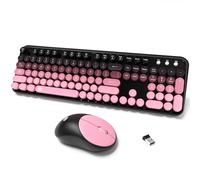 Tastiera wireless e mouse combinata, 2,4 GHz, tastiera senza fili con tasti rotondi per Windows, computer, desktop, PC, laptop (rosa)