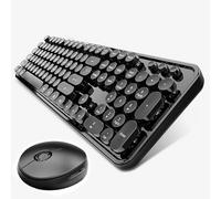 Tastiera wireless e mouse combinata, stile macchina da scrivere retrò con tasti rotondi, 2,4 GHz, mouse con connessione senza interruzione con 3 DPI regolabili per notebook Windows (nero)