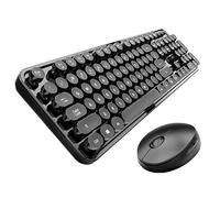 Tastiera wireless e mouse combinata, stile macchina da scrivere retrò con tasti rotondi, 2,4 GHz, mouse con connessione senza interruzione, per computer, PC, desktop, laptop, WindowsxP/7/8/10 (nero)