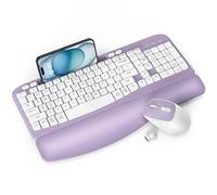 Tastiera wireless e mouse combinata, tasti Wave, tastiera ergonomica di dimensioni standard con supporto imbottito Plam, supporto per telefono, comoda digitazione naturale, set cordless 2.4G per