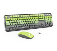 Tastiera wireless e mouse combinata, tastiera e mouse colorati, tastiera retrò con 2,4 GHz Plug & Play, per Windows 11/10/7, laptop, PC (verde)