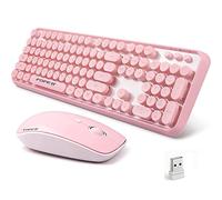 Tastiera wireless e mouse combinata, tastiera ergonomica 2,4 GHz con mouse silenzioso click, ricevitore USB plug-and-play per PC, laptop, desktop, Windows, Mac, rosa
