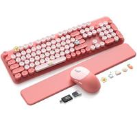 Tastiera wireless e mouse combinata, tastiera per macchina da scrivere con poggiapolsi magnetico, simpatici tasti rotondi di dimensioni standard, modalità sleep, tastiere 2.4 G per Mac/Windows/PC