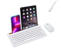 Tastiera wireless e mouse Combo con supporto per telefono e tablet, ricaricabile dual-mode (Bluetooth 5.0 e 3.0 + 2.4G) mouse silenzioso multi-dispositivo per Windows, iPad, tablet, MacOS, iOS