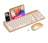 Tastiera wireless e mouse Combo con supporto per telefono e tablet, ricaricabile dual-mode (Bluetooth 5.0 e 3.0 + 2.4G) mouse silenzioso multi-dispositivo per Windows, iPad, tablet, MacOS, iOS