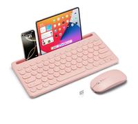Tastiera wireless e mouse Combo con supporto per telefono e tablet, ricaricabile dual-mode (Bluetooth 5.0 e 3.0 + 2.4G) mouse silenzioso multi-dispositivo per Windows, iPad, tablet, MacOS, iOS