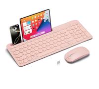 Tastiera wireless e mouse Combo con supporto per telefono e tablet, ricaricabile dual-mode (Bluetooth 5.0 e 3.0 + 2.4G) mouse silenzioso multi-dispositivo per Windows, iPad, tablet, MacOS, iOS