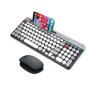Tastiera wireless e mouse Combo con supporto per telefono e tablet, ricaricabile dual-mode (Bluetooth 5.0 e 3.0 + 2.4G) mouse silenzioso multi-dispositivo per Windows, iPad, tablet, MacOS, iOS,