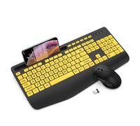 Tastiera wireless e mouse Combo - Tastiera ergonomica con stampa grande con poggiapolsi, supporto per telefono, modalità sleep, tastiera silenziosa da 2,4 GHz, set mouse per computer, laptop, PC, Mac,