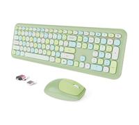 Tastiera wireless e mouse, tastiera colorata ergonomica a grandezza naturale retrò a basso rumore con simpatici tasti, compatibile con Windows, PC, Perfer per tastiere di casa e ufficio (verde)