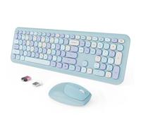 Tastiera wireless e mouse, tastiera colorata ergonomica a grandezza naturale retrò a basso rumore con simpatici tasti, compatibile con Windows, PC, Perfer per tastiere di casa e ufficio (blu)
