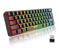 Tastiera Wireless Gaming, 61 Tasti Bluetooth 5.0 + 2.4G Dual-Mode Tastiera Retroilluminata Arcobaleno Ergonomica Piccola al 60% con Batteria Ricaricabile per Windows Mac PC PS4 Gamer, Nero