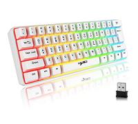 Tastiera Wireless Gaming, 61 Tasti Bluetooth 5.0 + 2.4G Dual-Mode Tastiera Retroilluminata Arcobaleno Ergonomica Piccola al 60% con Batteria Ricaricabile per Windows Mac PC PS4 Gamer, Bianca