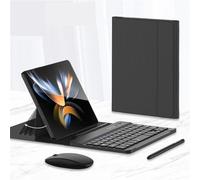Tastiera Wireless Pieghevole Custodia in Pelle per Sam Sung Galaxy Z Fold 4 / Fold 3 Telefono Pieghevole Stand Creativo Bluetooth Mouse Stilo (a strisce)