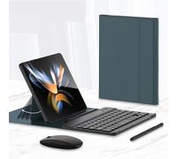 Tastiera Wireless Pieghevole Custodia in Pelle per Sam Sung Galaxy Z Fold 4 / Fold 3 Telefono Pieghevole Stand Creativo Bluetooth Mouse Stilo (verde)