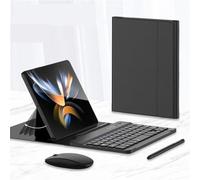 Tastiera Wireless Pieghevole Custodia in Pelle per Sam Sung Galaxy Z Fold 4 / Fold 3 Telefono Pieghevole Stand Creativo Bluetooth Mouse Stilo (nero)