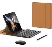 Tastiera wireless regolabile + S Pen + Mouse + Custodia in pelle pieghevole per Samsung Galaxy Z Fold 4 / Fold 3 (marrone)