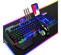 Tastiera wireless ricaricabile da 2,4 GHz Set combinato 3800 mAh Batteria a lunga durata Unificante Ricevitore USB Tastiera per gamer retroilluminata arcobaleno 2400DPI 7 colori Mouse ottico
