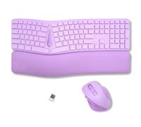 Tastiera X9 viola e mouse wireless Combo - Tipo comodamente più lungo - Tastiera Ergo Split con morbido poggiapolsi per PC, Mac, iOS, Android, Bluetooth/2.4G ricaricabile, multi-dispositivo, viola