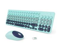 Tastiere wireless combo mouse, colorato carino macchina da scrivere full-size retro tasti rotondi 2,4 GHz connessione senza fili modalità sleep set tastiera e mouse wireless da ufficio per desktop