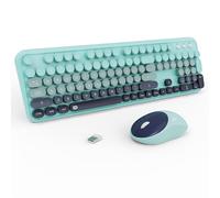 Tastiere wireless combo mouse, colorato carino macchina da scrivere full-size retro tasti rotondi 2,4 GHz connessione senza fili modalità sleep set tastiera e mouse wireless da ufficio per desktop