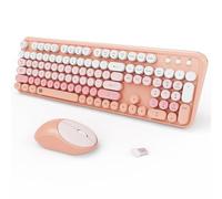 Tastiere wireless combo mouse, colorato carino macchina da scrivere full-size retro tasti rotondi 2.4GHz modalità sleep cordless ufficio silenzioso tastiera wireless e mouse set per desktop laptop PC