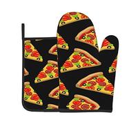 Tasty Pizza - Set di 2 guanti da forno e presine, lunghi guanti spessi e flessibili per cucinare, cuocere alla griglia