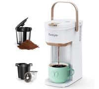 Tastyle Caffettiera a tazza singola per capsule K Cups e caffè macinato, mini macchina da caffè con manico portatile, dimensioni di preparazione da 6 a 12 once, per viaggi, campeggio, ufficio, camper