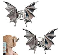 Tasutterr Halloween Bat Hair Clip, Goth Large Metal Bat Hair Claw Clips for Women and Girls, Gothic Barrettes Party Costumes Favors (Silver*2)