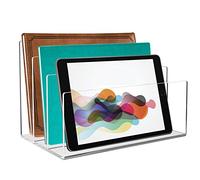 Tasybox, Portadocumenti in acrilico, organizer trasparente per documenti da scrivania, 3 sezioni, 22,9 x 16,5 x 16,5 cm