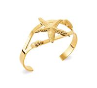 Tata Gisèle Bracciale rigido aperto in acciaio inossidabile dorato, motivo stella marina e conchiglia, diametro 66 mm, gioielli da donna estivi alla moda, gioiello fantasia a tema oceano mare