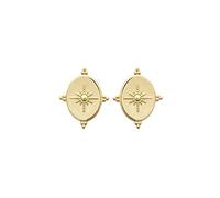 Tata Gisèle Orecchini placcati in oro 18 carati, motivo ovale vintage, con stella dorata, sacchetto regalo in velluto, Oro giallo