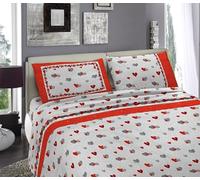 Tata Home Completo Letto Flanella Set Lenzuola Morbido Caldo Cotone Felpato Invernale Antipilling Fantasia (Dis.15 Cuori Rosso, Piazza Mezza)