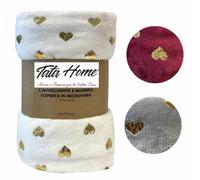 Tata Home Coperta Plaid Divano Flanella Copertina Invernale Calda Vellutata Plaid Letto Matrimoniale Misura 160x210 cm Fantasia Cuori Oro Colore Panna
